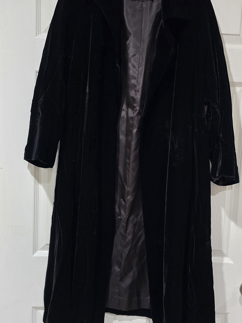 Women's Black Velvet Long Pea Coat - Classic Velvet Outerwear